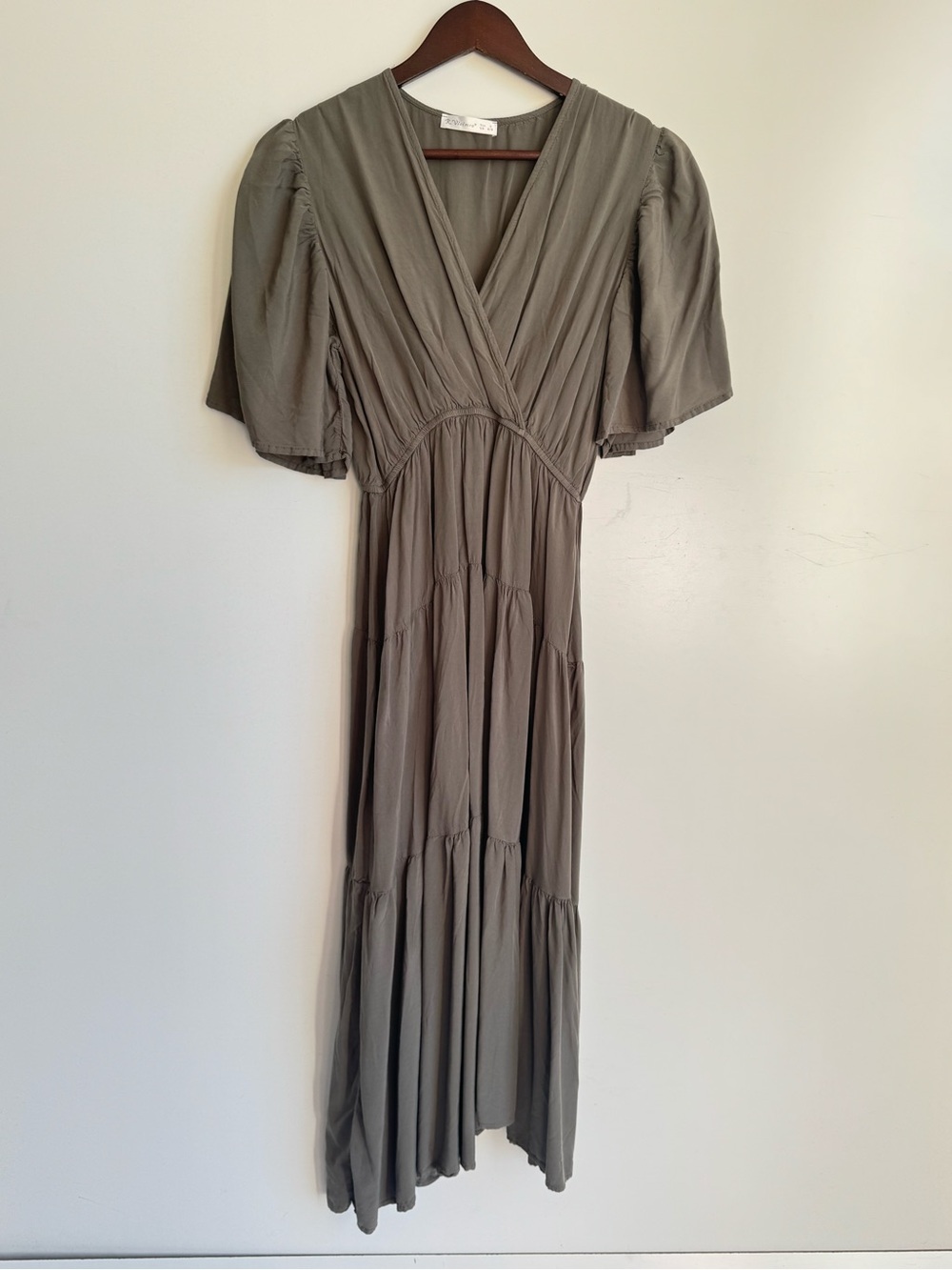 R.Vivimos Maxi Dress Cotton Short Sleeve V Neck Woman Small Green Bohemian Long